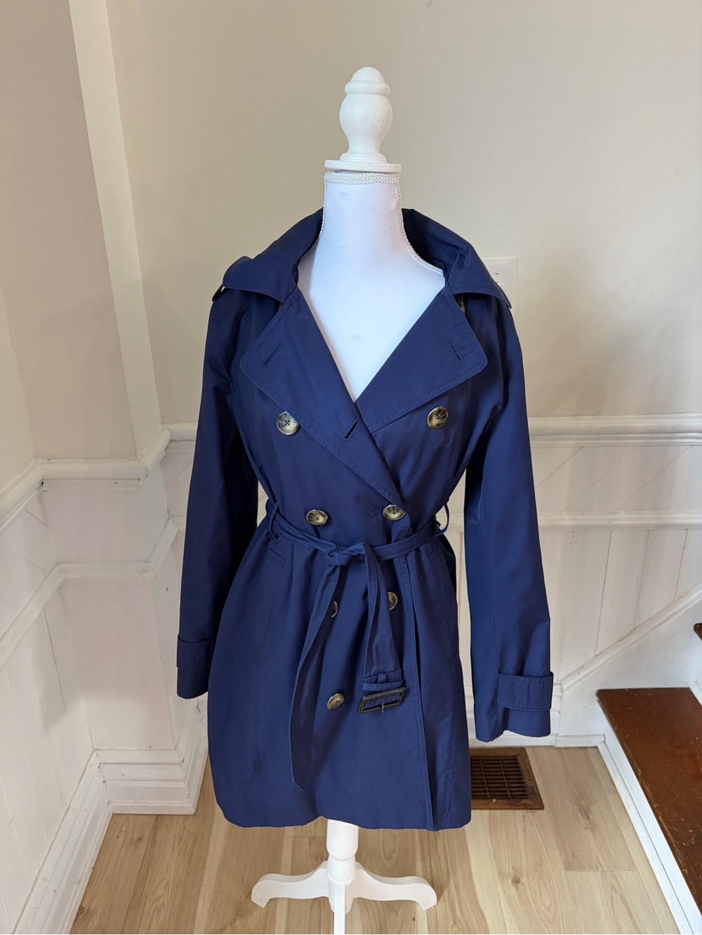 London Fog Navy Double-Breasted Trench with Belt